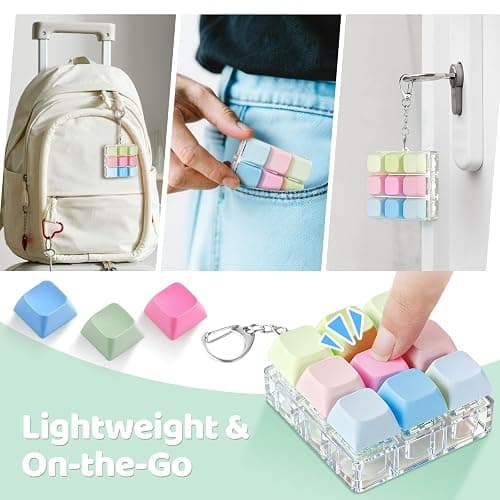 Keyboard Fidget Toy with 3 Extra Keycaps – 9 Key Fidget Keychain Stress Relief Fidget Clicker – Clicky Fidget Toys for Adults, Improve Focus & Relieve Anxiety at Work, Travel – Stress Relief Gifts thumbnail 5