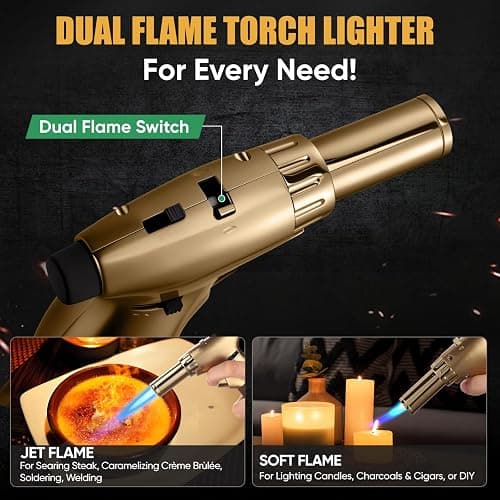 KOACKL Dual Flame Butane Torch Lighter, Refillable Kitchen Torch, Adjustable Flame with Ignition Lock Mini Blow Torch for Cooking, Creme Brulee, Soldering, Welding (Butane Gas Not Included) thumbnail 2