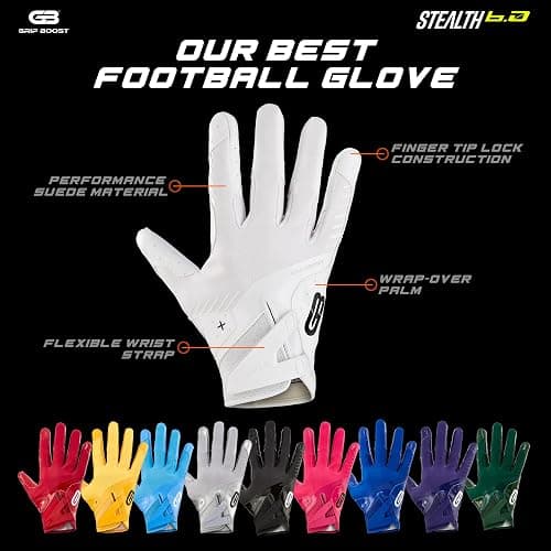 Grip Boost Football Gloves - Solid Stealth 6.0 Boost Plus Sticky Technology - Adult and Youth Football Gloves for Wide Receiver - Men's and Boys Sizes thumbnail 5
