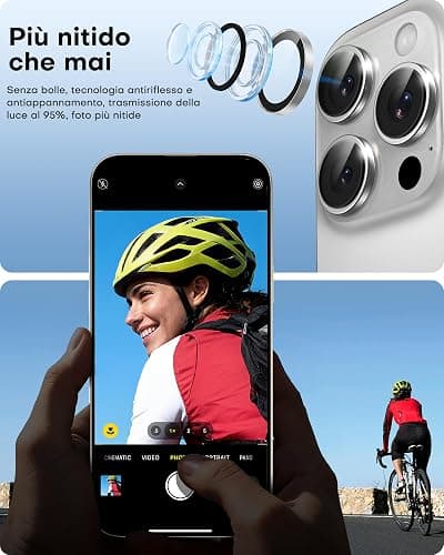 TOCOL Pellicola Vetro Temperato per iPhone 15 Pro con Pellicola Fotocamera, Rimozione Automatica Della Polvere, Senza Bolle, Anti-Impronte, Durezza 9H, Copertura Completa, Argento thumbnail 4