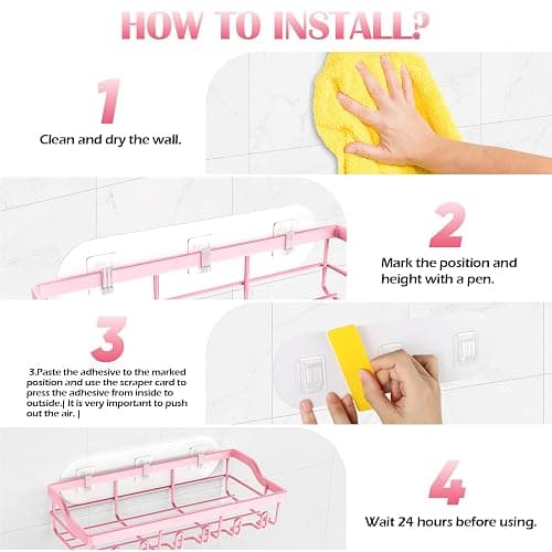 Hsiohe 2 Pack Shower Caddy, Adhesive Shower Organizer for Bathroom Storage, Rustproof Stainless Steel Shower Shelves, No Drilling, Large Capacity Shower Rack Shelf for Inside Shower, Pink - Pink - 2 Pack thumbnail 3
