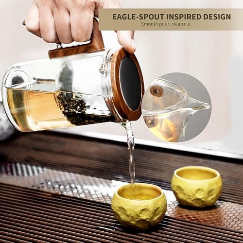 CKductpro Tea Pot, Water Separation Glass Teapot with Wooden Handle, Witchcraft Magical Teapot, Glass Tea pot with Infuser Strainer, Magic Tea Pot (20.29oz) thumbnail 2