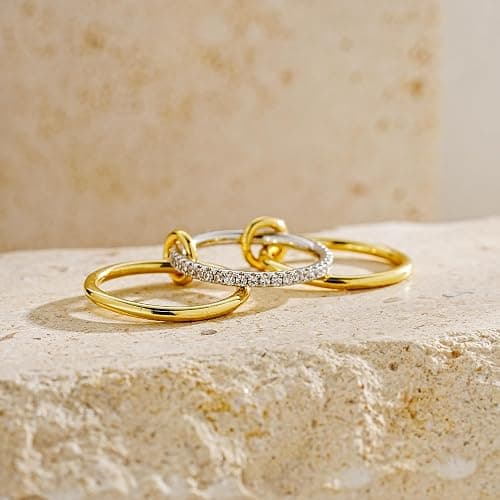 JINEAR Gold Stackable Rings for Women Non Tarnish 14K Gold Plated Interlocked Ring Gold Silver Mixed Metal Statement Rings Dainty Cubic Zirconia Band Thumb Ring Jewelry Gift for Women thumbnail 6