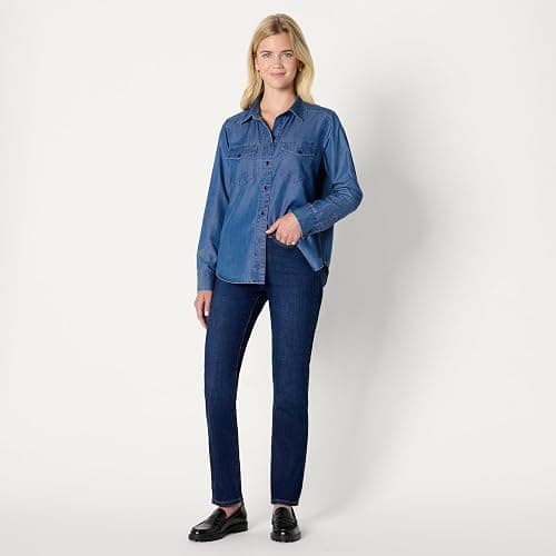 Amazon Essentials Womens Relaxed-Fit Denim Chambray Button-Down Long-Sleeve Shirt thumbnail 5