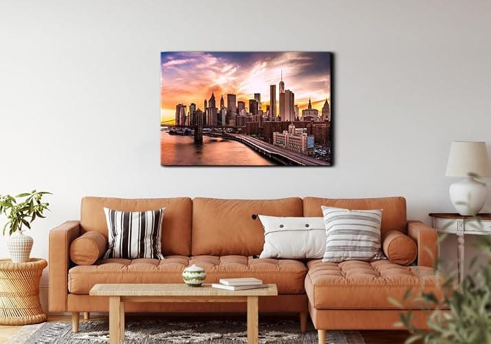 Extra Large New York City Wall Art Modern Cityscape Pictures Bedroom Wall Decor Sunset Panoramic Photo Canvas Poster Building Skyscraper Painting Artwork for Living Room Office Home Decorations 32x48” thumbnail 5