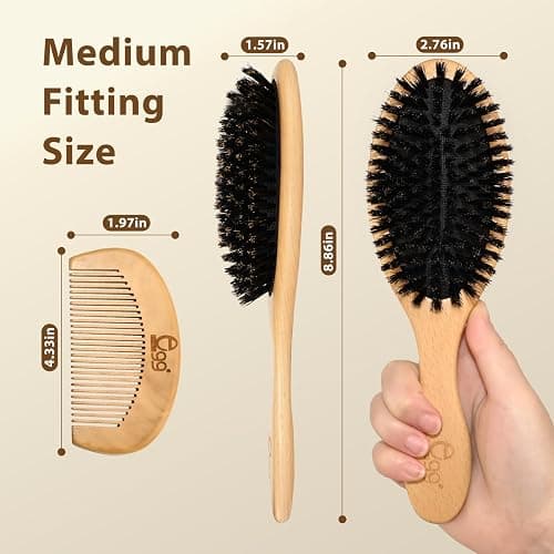 BLACK EGG Boar Bristle Hair Brush for Women Men Kid, Soft Natural Bristles Brush for Thin and Fine Hair, Restore Shine and Texture, Set includes Bamboo comb and 3 hair ties, Excellent Gift Idea thumbnail 9