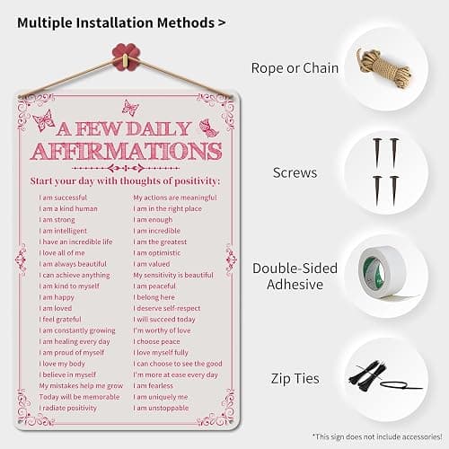 Azppan Room Decor Aesthetic A Few Daily Affirmations Motivational Wall Art Tin Metal Sign Pink Butterfly Wall Home Coffee Room Office Decor Gifts 8X12 Inches thumbnail 4