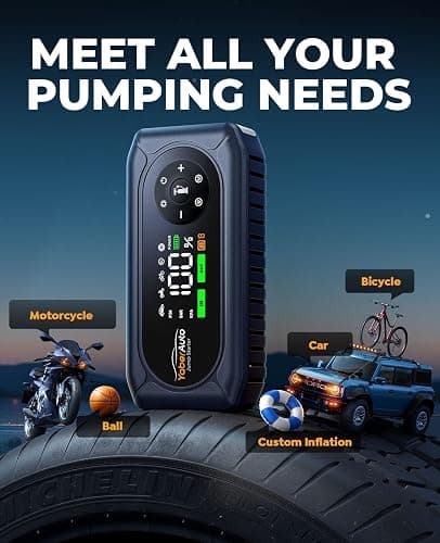 YaberAuto 9-in-1 Jump Starter with Air Compressor 4500A 150PSI Car Battery Jump Starter (9L Gas/8L Diesel), 12V Jump Box Car Battery Jumper Starter Portable Jumper Cables, 400V Insulated Gloves, Light thumbnail 7
