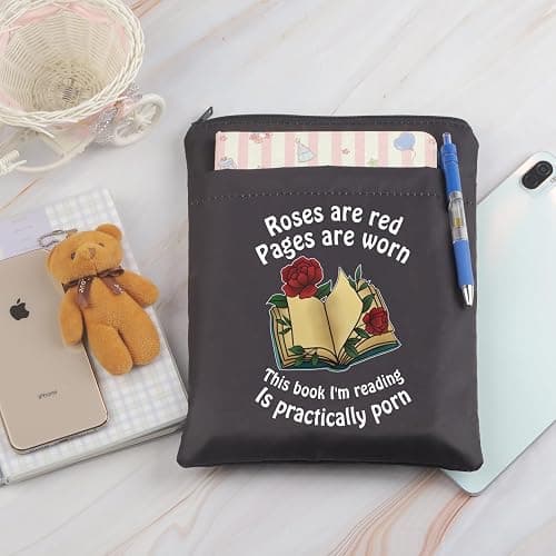 CHOORO Roses are Red Pages are Worn Book Sleeve Bookish Merch Romance Reader Gift Dirty Book Lover Gift (Red Pages-b) thumbnail 2