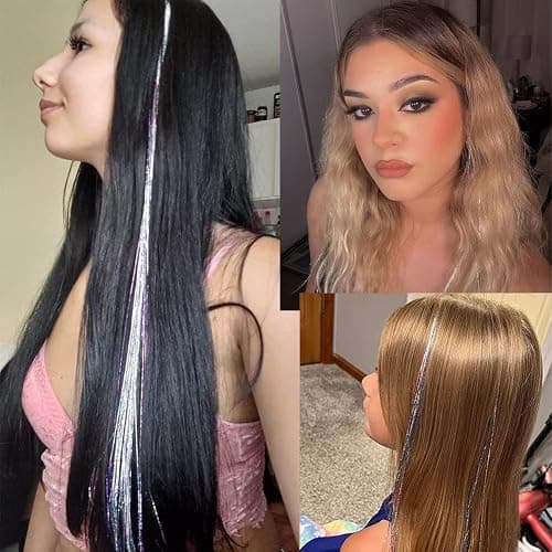 MISSUHUI Hair Tinsel Kit With Tools 48 Inch 1200 Strands Glitter Tinsel Hair Extensions Sparkling Shiny Hair Tinsel Strands Kit Heat Resistant for Women Girls 6Pcs (Silver) thumbnail 6