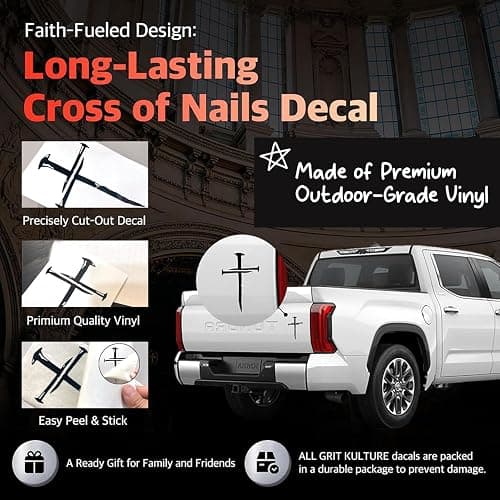 GRITKULTURE Cross of Nails Christian Vinyl Decal Sticker for Cars, Trucks, Laptops, Jesus Christ, Religious, Window Decal Sticker (Black) thumbnail 4
