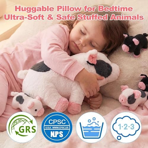 OUOZZZ 11" Pig Stuffed Animal 5-in-1 Plush Pig Piglets Zipper Tummy | Fun Interactive Birthday Gift for Girls & Boys Age 3+, Adorable Pretend Play for Toddlers thumbnail 5