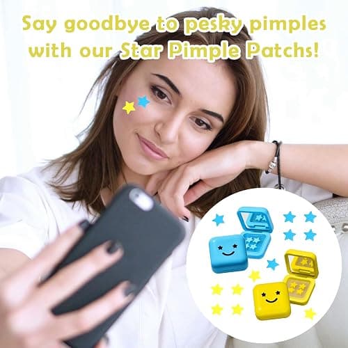 Starface Pimple Patches Sets, 64Pcs Star-Shaped Hydrocolloid Acne Patches for Face Suitable for Skin Care, Comes with 2 Smiley Face Mirror Box (Yellow & Blue) thumbnail 5
