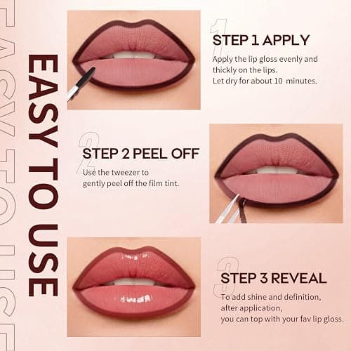 JUNECODE 3Pcs Lip Stain Peel Off Set, Peel Off lip Liner Stain Long Lasting Waterproof, Matte Lip Tattoo Tint Transfer Proof, Highly Pigmented Color Lip Makeup(#01+02+03) thumbnail 6