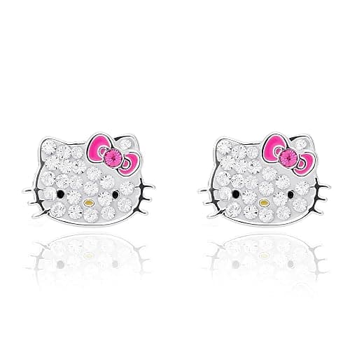 Sanrio Hello Kitty Womens Clear Crystal Stud Earrings - Silver Plated Hello Kitty Earrings Officially Licensed - Image 1