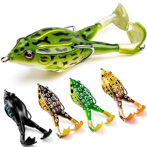 Topwater Frog Lure Bass Trout Fishing Lures Kit Set Realistic Prop Frog Soft Swimbait Floating Bait with Weedless Hooks for Freshwater Saltwater - Image 1