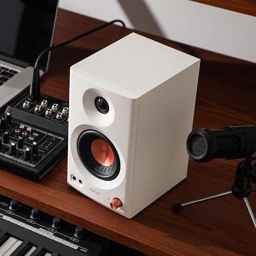 Edifier MR3 Powered Studio Monitor Speakers, Hi-Res Audio Certified Bluetooth V5.4 Active Bookshelf Loudspeakers, 2.0 Computer Speaker with Headphone Output RCA AUX Balanced TRS Input (White) thumbnail 6