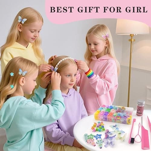 Hair Accessories for Girls, 1350P Colorful Hair Ties with 44P Hair Clips, Glitter Butterfly Hair Clips, Hair Wax Stick, Butterfly Hair Claws, Hair Barrettes with Comb Set&Organizer Box, Christmas Gift thumbnail 7