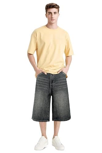 GINGTTO Mens Baggy Jean Shorts Loose Fit Long Denim Shorts Below Knee 15 Inch Inseam thumbnail 7