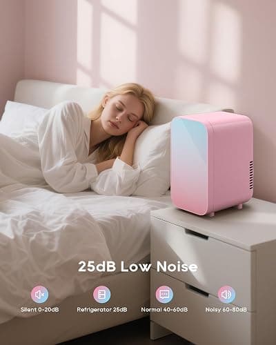 BEICHEN Mini Fridge, 6 Liter/8 Can Skincare Fridge, 110V AC/DC Portable Thermoelectric Cooler & Warmer for Skin Care, Cosmetics, Beverage, Food, Great for Bedroom, Office, Dorm (Pink) thumbnail 7