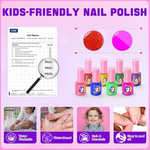 Kids Nail Polish Set for Girls, Non-Toxic Quick Dry Nail Art Salon Kit with Nail Dryer and Peelable Nail Polish,Ideal Gift Toys for Girls Age 3-12 thumbnail 2