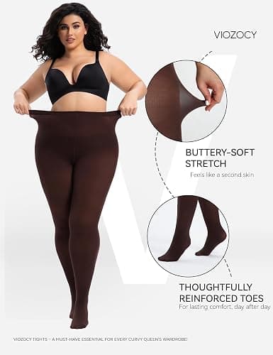 Viozocy Plus Size Tights for Women, Run-Resistant High Waist Oversize Pantyhose, Semi Opaque Nylon Tights 1X, 2X, 3X, 4X thumbnail 3