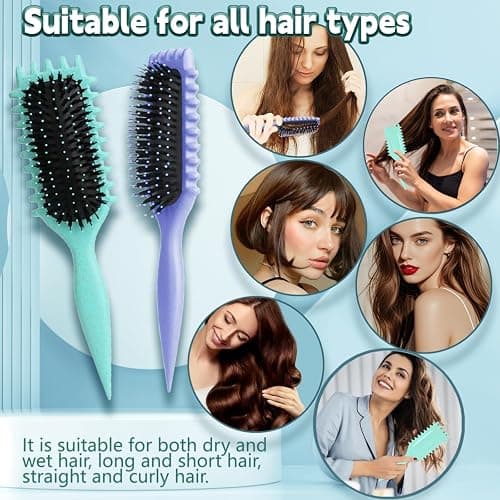 COLAYERIST 2PCS Curly Hair Brush for Women, Curl Defining Brush, Curl Brush for Curly Hair, Define Curly Styling Brushs for Women and Men to Reduce Pulling(Green+Purple) thumbnail 7