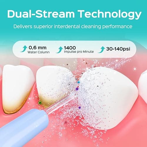 COSLUS Portable Water Flosser for Teeth: 4 Modes & 5 Intensity Levels Professional Electric Dental Pick for Sensitive Gums, Braces & Orthodontic - Cordless for Travel Use, for Adults, BPA-Free, Blue thumbnail 2