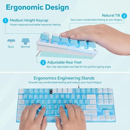 CHONCHOW Blue Keyboard and Mouse Combo, 87 Keys TKL USB Wired LED Light Up Backlit Keyboard, 800-3200 DPI RGB Mouse, Blue Mouse and Keyboard Combo for PS4 PS5 PC Laptop Mac Computers thumbnail 4