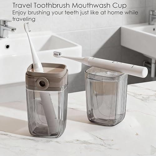 UZDOTB Toothbrush Travel Case, 2 in 1 Portable Travel Toothbrush Holder with Mouthwash Cups, Leakproof Travel Toothbrush and Toothpaste Container for Traveling Camping Dorm Office Business Trip thumbnail 4