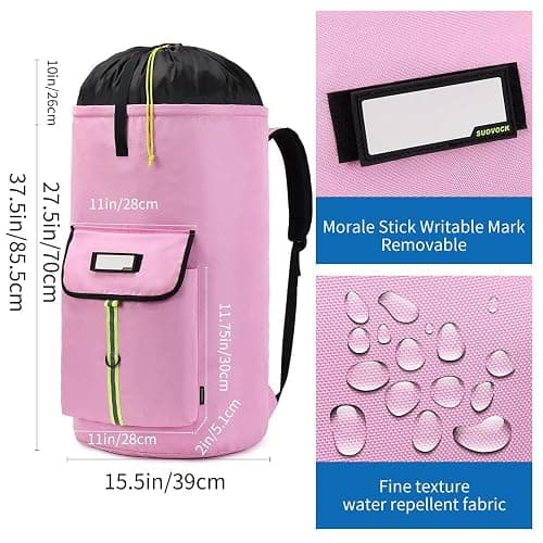 SUOVOCK laundry bag backpack,extra-large heavy duty laundry bags,laundry backpack for college students,drawstring closure (Light Pink Laundry Bag) thumbnail 3