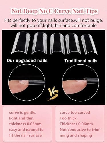 Quaferen Clear Square Nail Tips, 504PCS 3XL Long No C Curve Nail Tips, Half Cover Flat Tapered Square Straight Gel Acrylic Tips False Nails for DIY Salon Home thumbnail 3