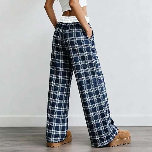 Women's Plaid Pyjama Bottoms Fleece Checked Pjs Pants Cotton Soft Drawstring Lounge Sleepwear Trouser for Ladies thumbnail 2