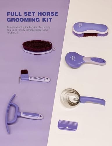 Furrishine 9PCS Horse Grooming Kit Curry Comb Sweat Scraper Horse Bathing Supplies Grooming Tools with Storage Bag Sugar Taro thumbnail 3