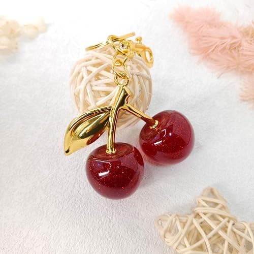 Sparkling Cherry Keychain for Women, Cute Bag Charm & Purse Accessory, Handbag Keyring Charm Gifts thumbnail 7