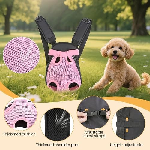 Inspack Dog Backpack Carrier/Cat Carrier, Adjustable Pet Front Carriers Travel Bag for Puppy Medium Dogs, Legs Out, Soft Ventilated Doggie Chest Carry Backpacks for Hiking/Camping, 2.5-4 lbs, Pink thumbnail 4