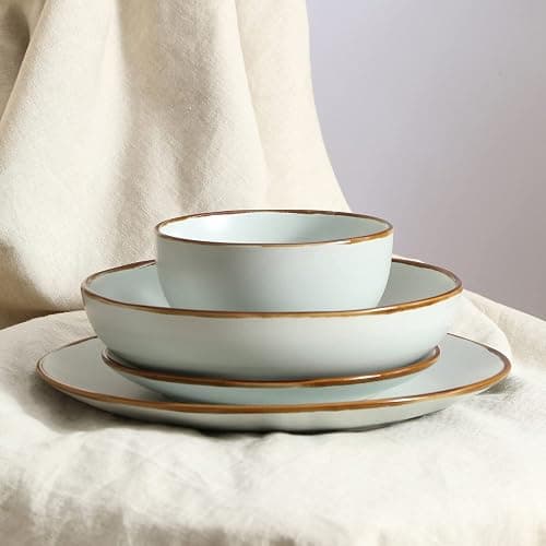 Stone Lain Brasa Stoneware 16 Piece Modern Dinnerware Set, Plates and Bowls, Service for 4, Light Green, Microwave & Dishwasher Safe thumbnail 6