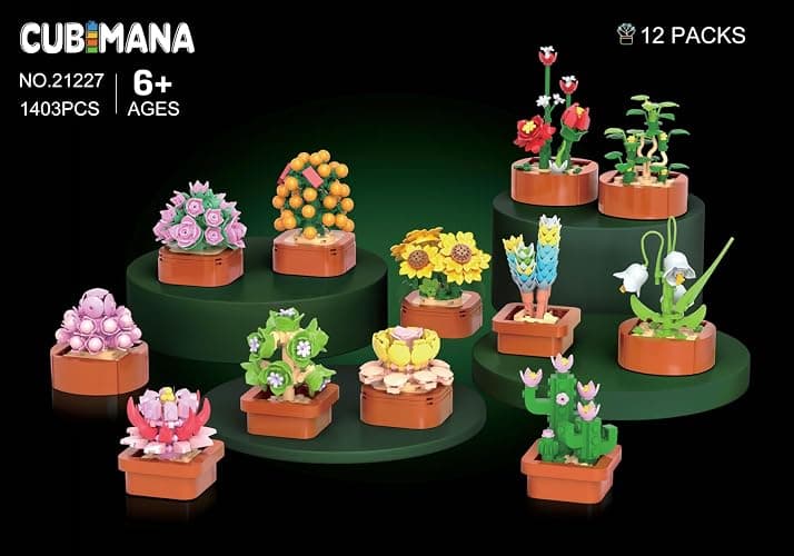 CUBIMANA 12 Pack Flowers Succulents Mini Building Set - 1403PCS Flower Botanical Collection for Home Décor 3.6MM Plant Building Blocks Toy, Party Favors for Christmas Birthday Adults Women Kids 10+ thumbnail 10