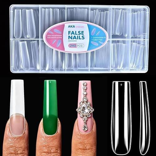 AKA Unicorn 240Pcs Soft Gel Nail Tips, Long Square Clear Full Cover Fake Nail Tips, XXL Acrylic Nail Extensions Kit, Clear Press On Nail Tips for Home Salon DIY 12 Sizes - Image 1