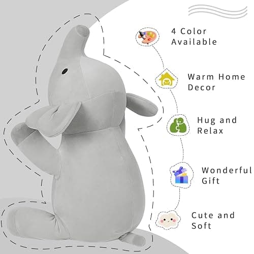 OurHonor 4.2lbs 24in Elephant Weighted Stuffed Animals, Weighted Plush, Gifts for Kids, Adults, Girls and Boys(Grey) thumbnail 3