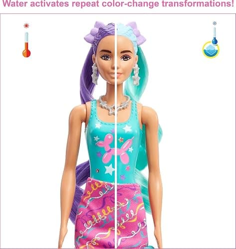 Barbie Color Reveal Doll, Glittery Purple with 25 Hairstyling & Party-Themed Surprises Including 10 Plug-in Hair Pieces thumbnail 5