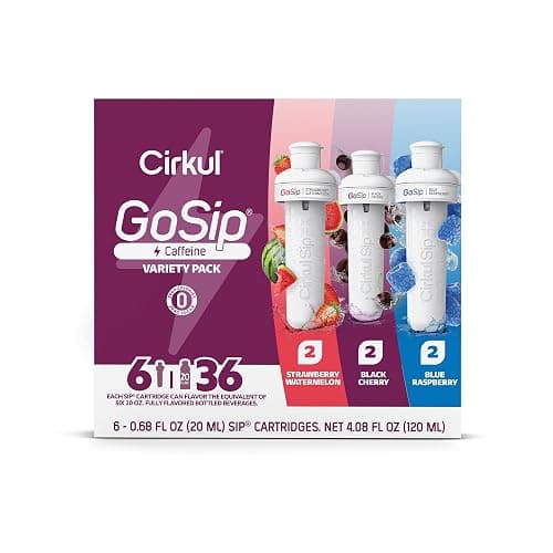 Cirkul GoSip Caffeine Flavor Water Variety Pack, Makes 36 Drinks, No Sugar, Zero Calorie Drink Mix, (2 Blue Raspberry, 2 Black Cherry, 2 Strawberry Watermelon) thumbnail 8