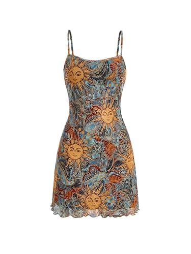 Milumia Women's Vintage 90s Mini Dress Spaghetti Strap Boho Mesh Short Dresses - Image 1