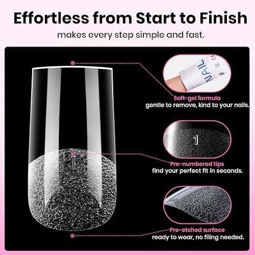 Beetles Gel Nail Tips Flat-X- Square Medium, 320pcs 16 Sizes(00-14) | Pre-Etched Half Matte Full Cover Soft Gel Tips, Press on False Nail Extension Acrylic Fake Nails, Easy DIY Salon Art thumbnail 6