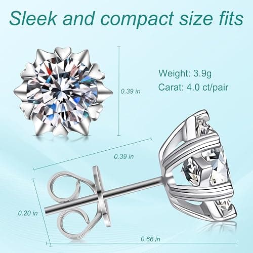 Sterling Silver Zirconia Earrings Stud Earrings-Round Cut D Color VVS1 Clarity Lab Created Diamond Earrings Studs White Gold Plated 925 Sterling Silver Jewelry for Women Men thumbnail 3