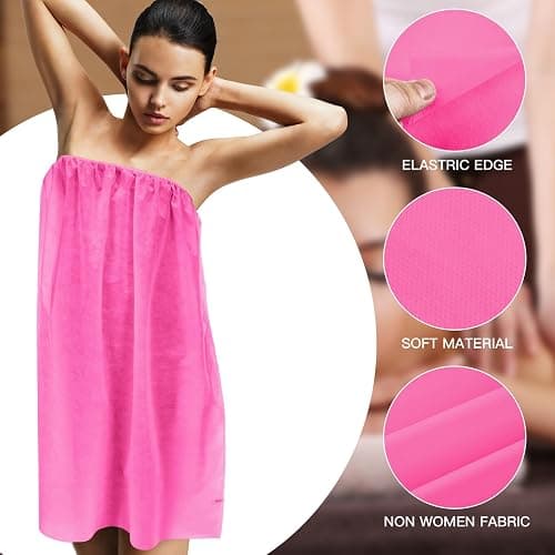 Janmercy 16 Pcs Disposable Spa Wraps for Women with Adjustable Closure Non Woven Towel Sweat Steaming Salon Bathrobe (Pink) thumbnail 5