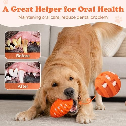 3 Pack Dog Chew Toys for Aggressive Chewers, interactive dog toys | 100% Natural Rubber Squeaky Rugby, Bacon & Milk Flavored, Durable Interactive Oral Care Toys for Medium & Large Breeds thumbnail 6