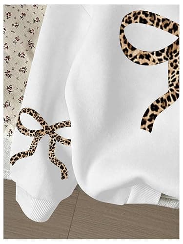 RoseSeek Girl's Bow Cheetah Leopard Hoodies Long Sleeve Pullover Tops Preppy Cute Sweatshirts Hoodies thumbnail 4