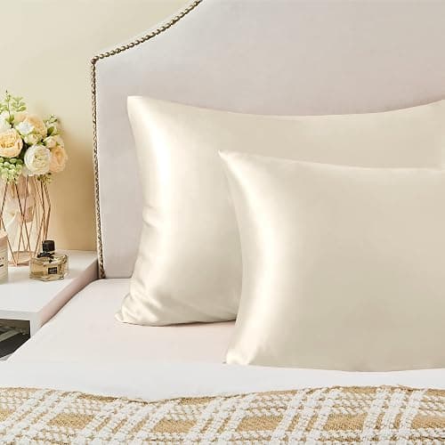 BEDELITE Satin Pillowcase for Hair and Skin, Super Soft and Cooling Similar to Silk Pillow Cases 2 Pack with Envelope Closure, Gift for Women Men(20"x26" Standard Size, Beige) thumbnail 8