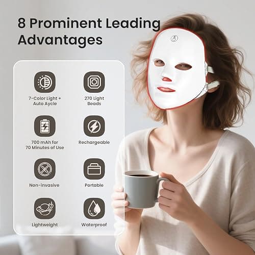 SUERBEATY Red Light Mask For Face, 7-1 Colors Red Light Face Mask, Facial Skincare At Home, Cordless, Portable and Rechargeable thumbnail 2